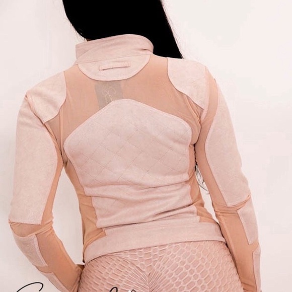 🆕🌿🤍LA SOCIETY: WHITE Suede Quilted Zip Up Jacket w/Mesh Panel LARGE - Picture 7 of 13